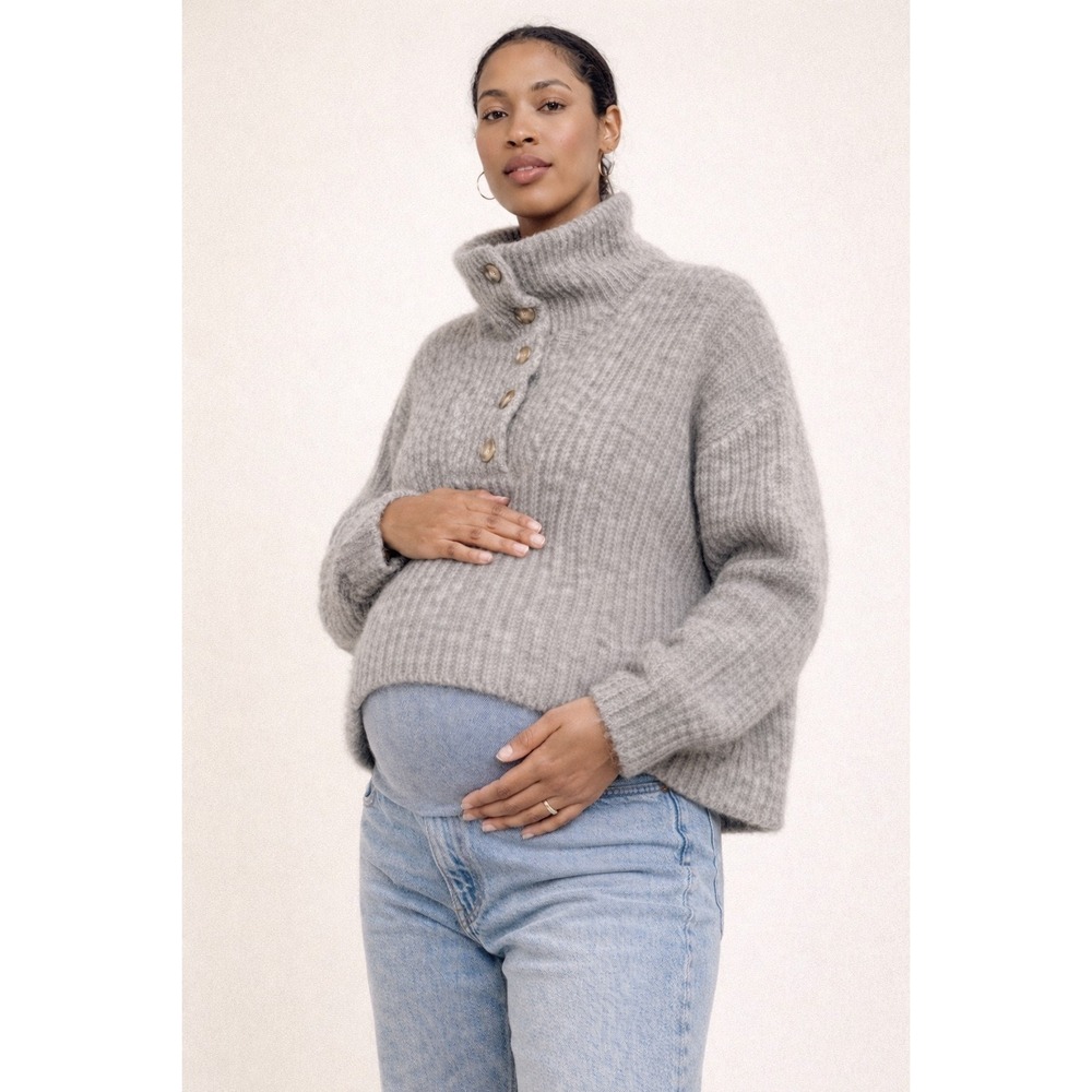 HATCH‎ The Jo Sweater Size 2 Maternity Alpaca Blend Cropped Rib Knit Gray